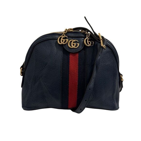 Gucci Navy Blue Leather Ophidia Dome Bag with Red Stripe - Picture 3 of 15